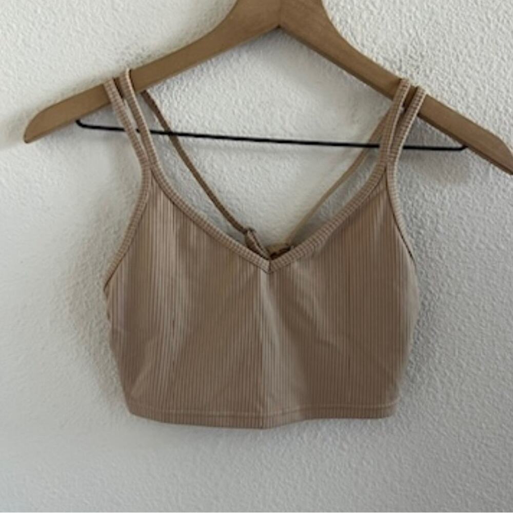 For Love and Lemons Eva Crop Top in Latte Ribbed Strappy Small